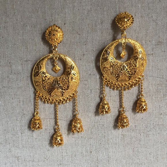 Indian Meenakari Bohemian Gold Round Earrings